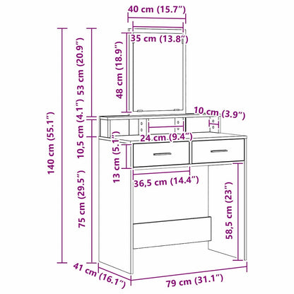 Sminkebord Artisan Eik skuffer 79x41x140 cm