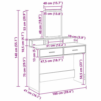 Sminkebord Svart Eik Skuffer 100x41x140 cm