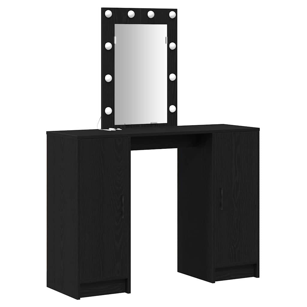 Sminkebord Svart Eik LED 102x33x135 cm
