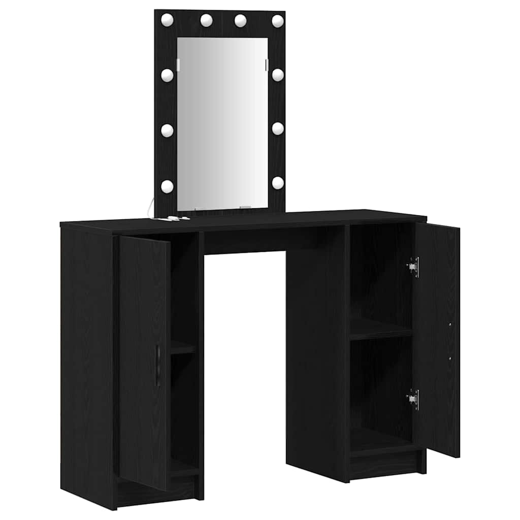 Sminkebord Svart Eik LED 102x33x135 cm