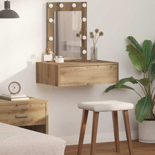 Sminkebord Brun Eik Vegghengt LED