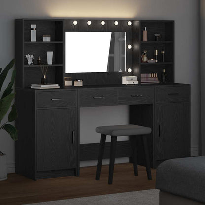 Sminkebordsett med skuff med dør 3 pcs Svart eik Konstruert tre