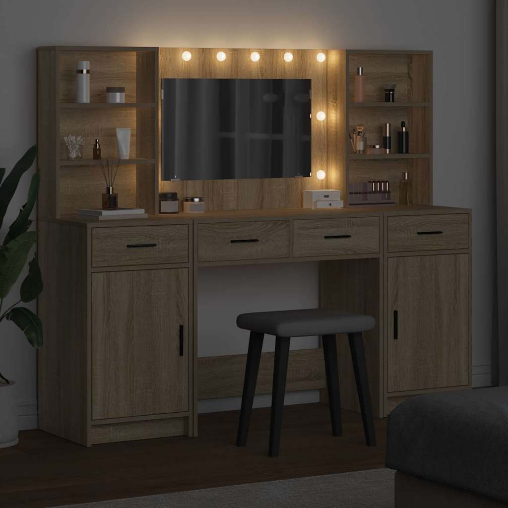 Sminkebordsett med skuff 3 pcs Sonoma eik Konstruert tre