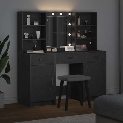 Sminkebordsett med skuff med dør 3 pcs Svart eik Konstruert tre