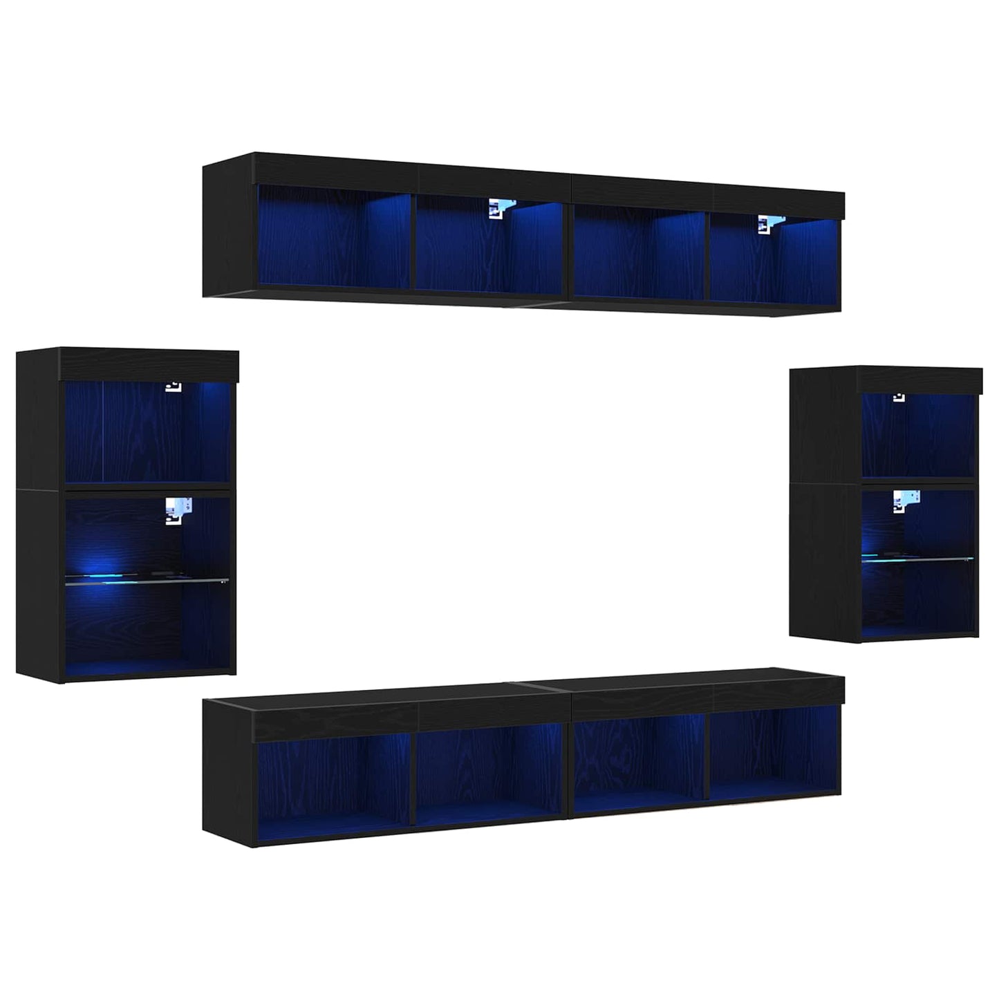 TV-benksett med LED -stripelys 8 pcs Svart eik Konstruert tre
