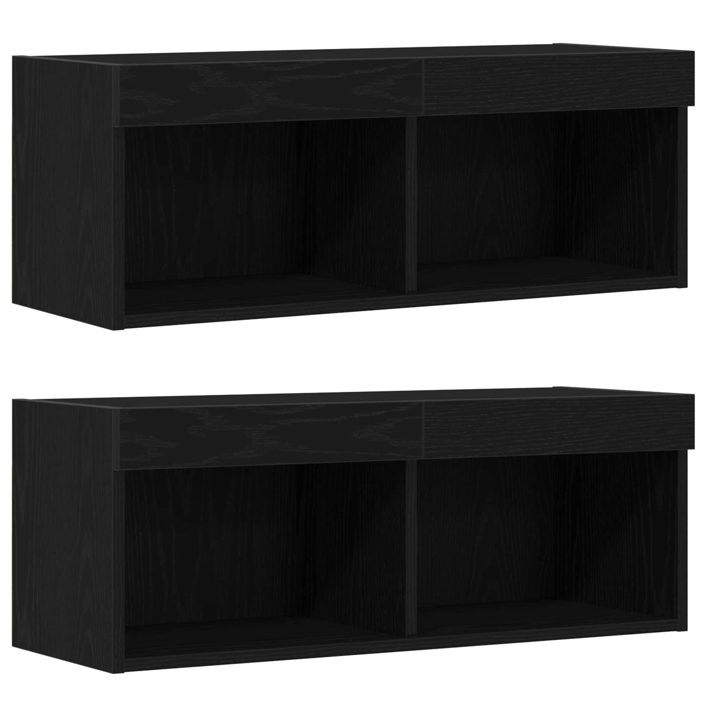 TV-benksett med LED -stripelys 8 pcs Svart eik Konstruert tre