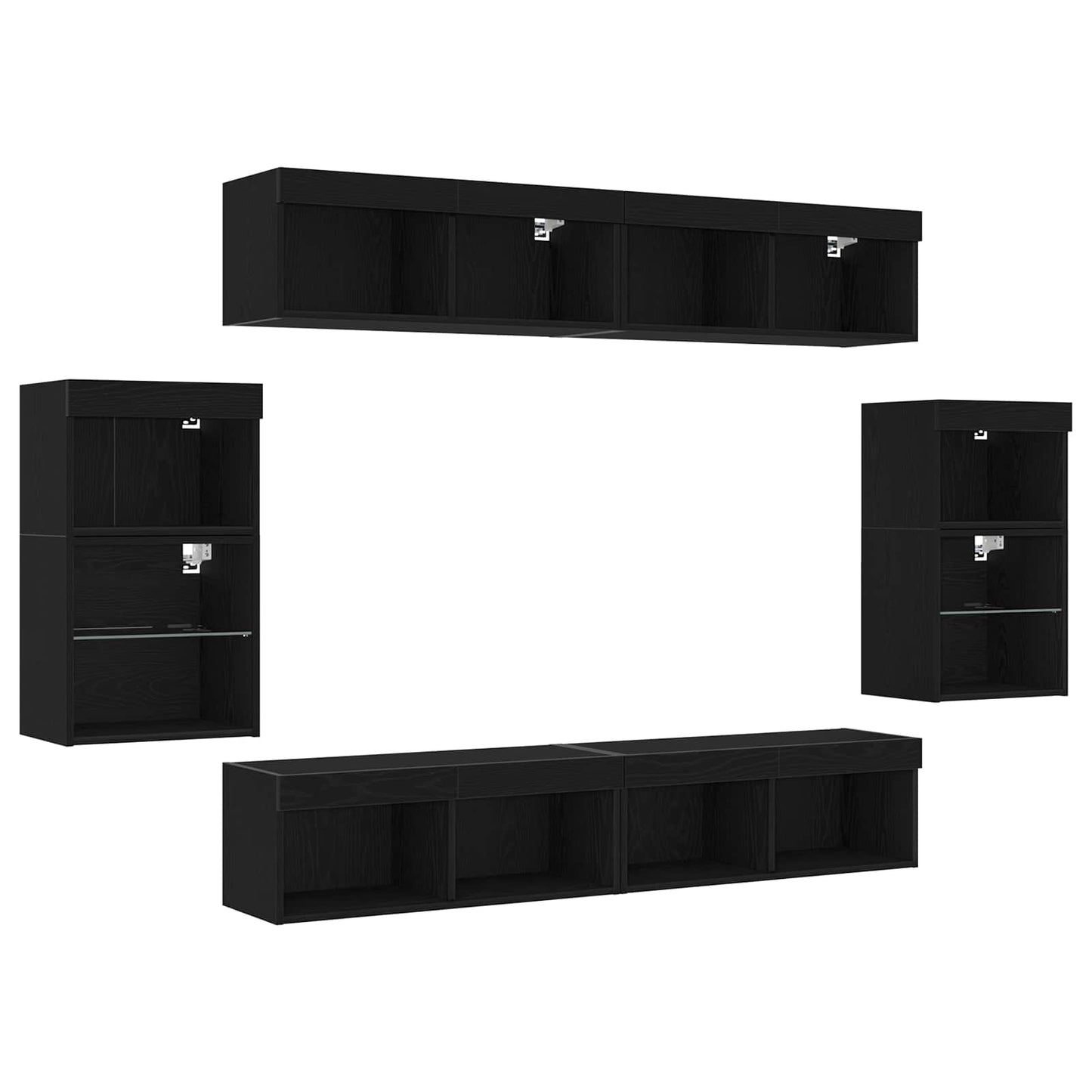 TV-benksett med LED -stripelys 8 pcs Svart eik Konstruert tre