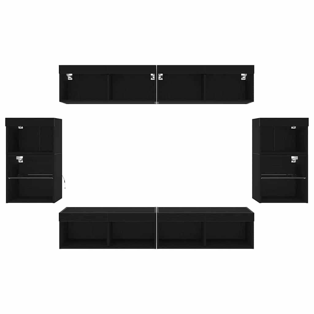 TV-benksett med LED -stripelys 8 pcs Svart eik Konstruert tre