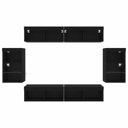 TV-benksett med LED -stripelys 8 pcs Svart eik Konstruert tre