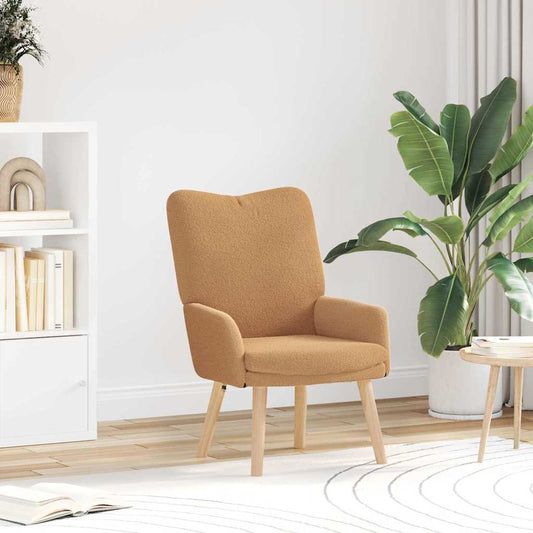 Avslappende Stol Beige Krøllete Ull-liknende Stoff