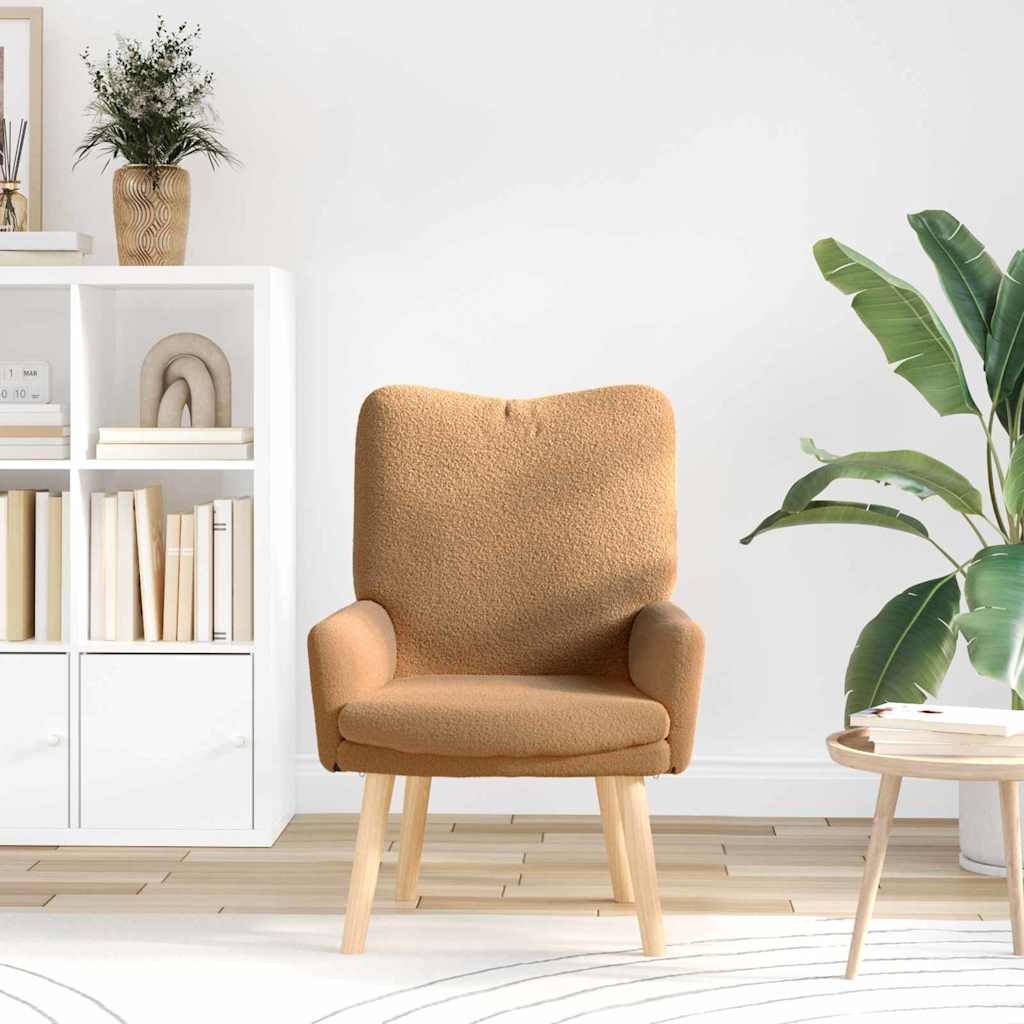 Avslappende Stol Beige Krøllete Ull-liknende Stoff