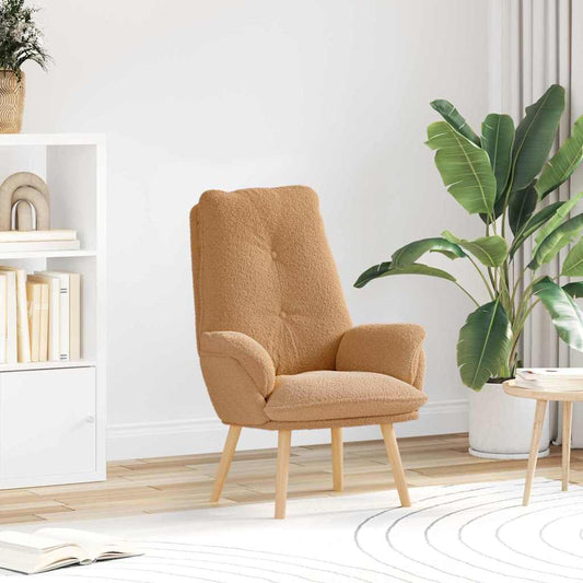 Avslappende Stol Beige Krøllete Ull-lignende Stoff