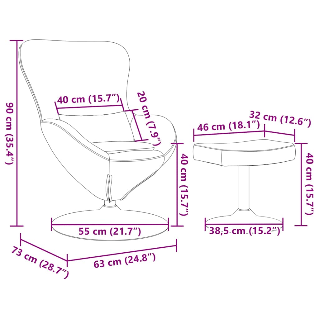 Lenestol Blå  Egg Stol med Fotstøtte Fløyel