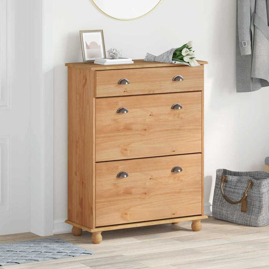 Skoskap Skohylle Skobenk Brun med skuff ASKIM 85 x 35 x 108 cm Massiv furu