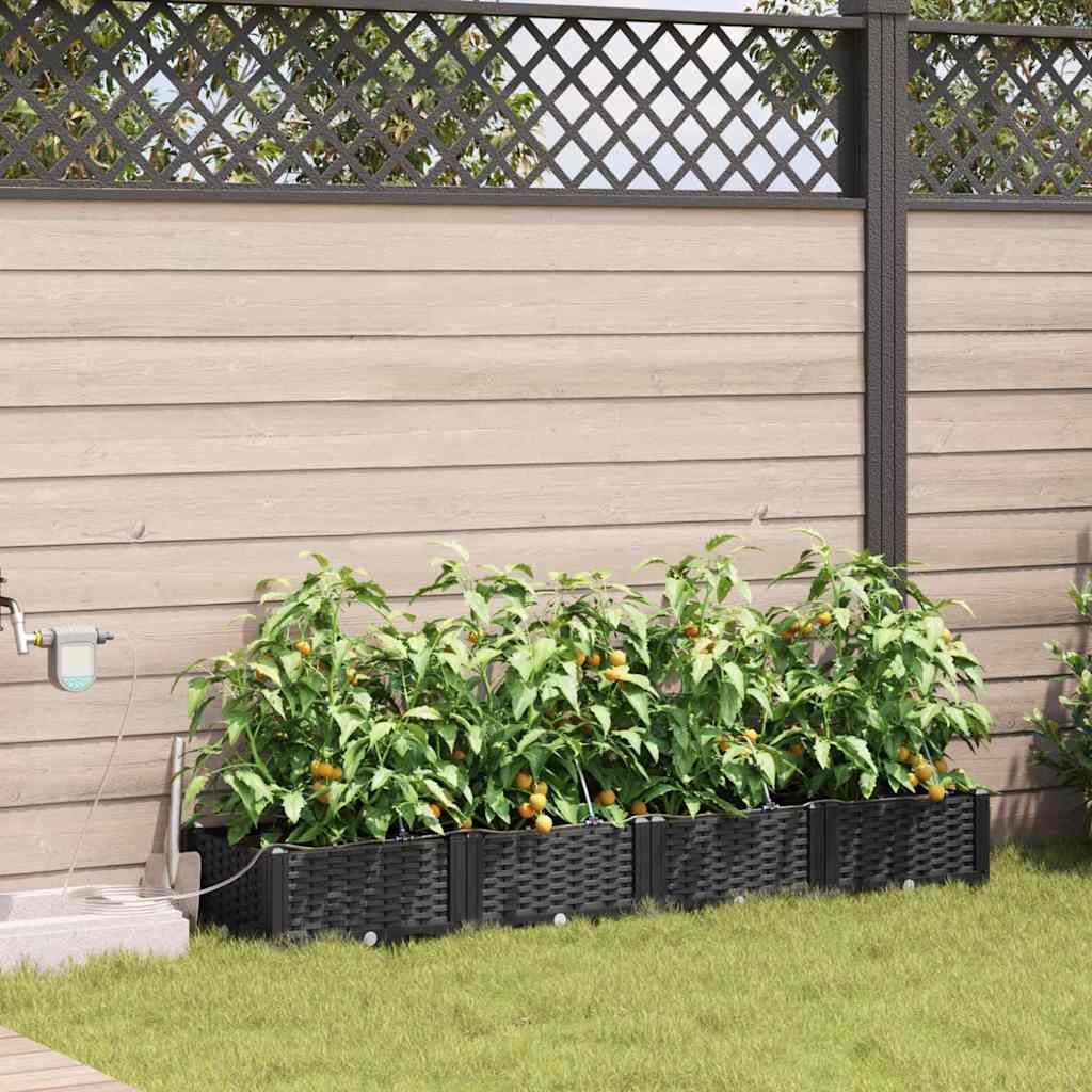 Hageblomsterpotte 4 pcs Svart Plast