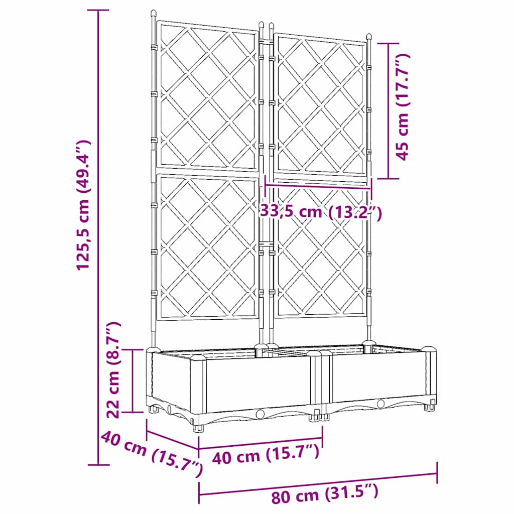 Hageblomsterpotte 2 pcs Lys Grå 80 x 40 x 125,5 cm Plast