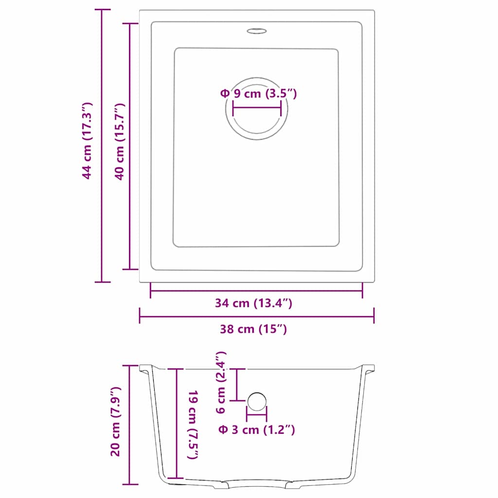 Kjøkkenvask med Overløpshull Grå Granitt