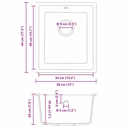 Kjøkkenvask med Overløpshull Grå Granitt
