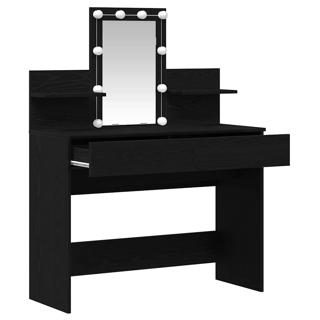 Sminkebord Svart Eik LED 100x40x130 cm