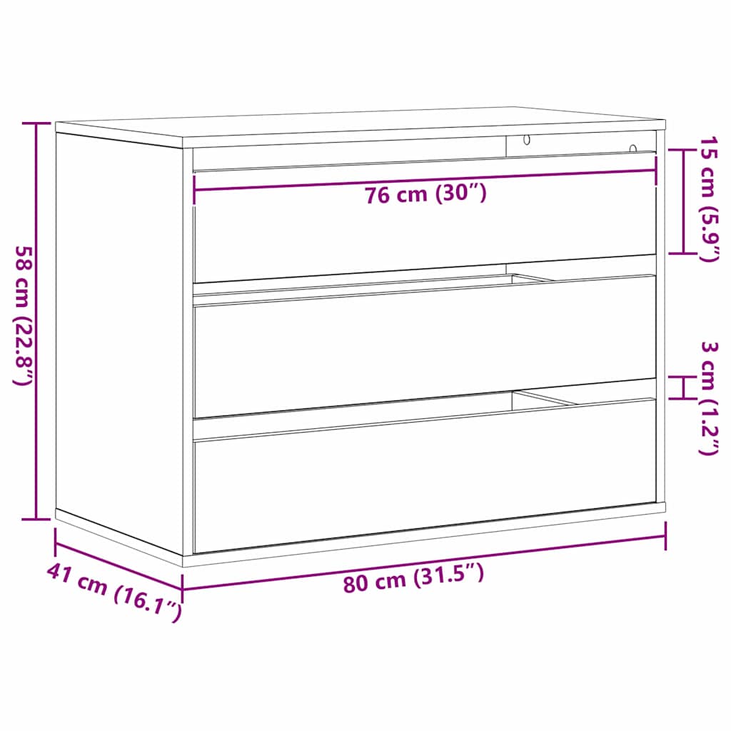 Kommode Svart Eik 80x41x58 cm