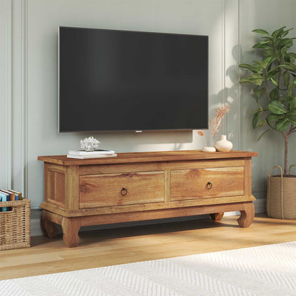 TV-benk med skuff Naturlig 110 x 35 x 40 cm Massivt Teaktre