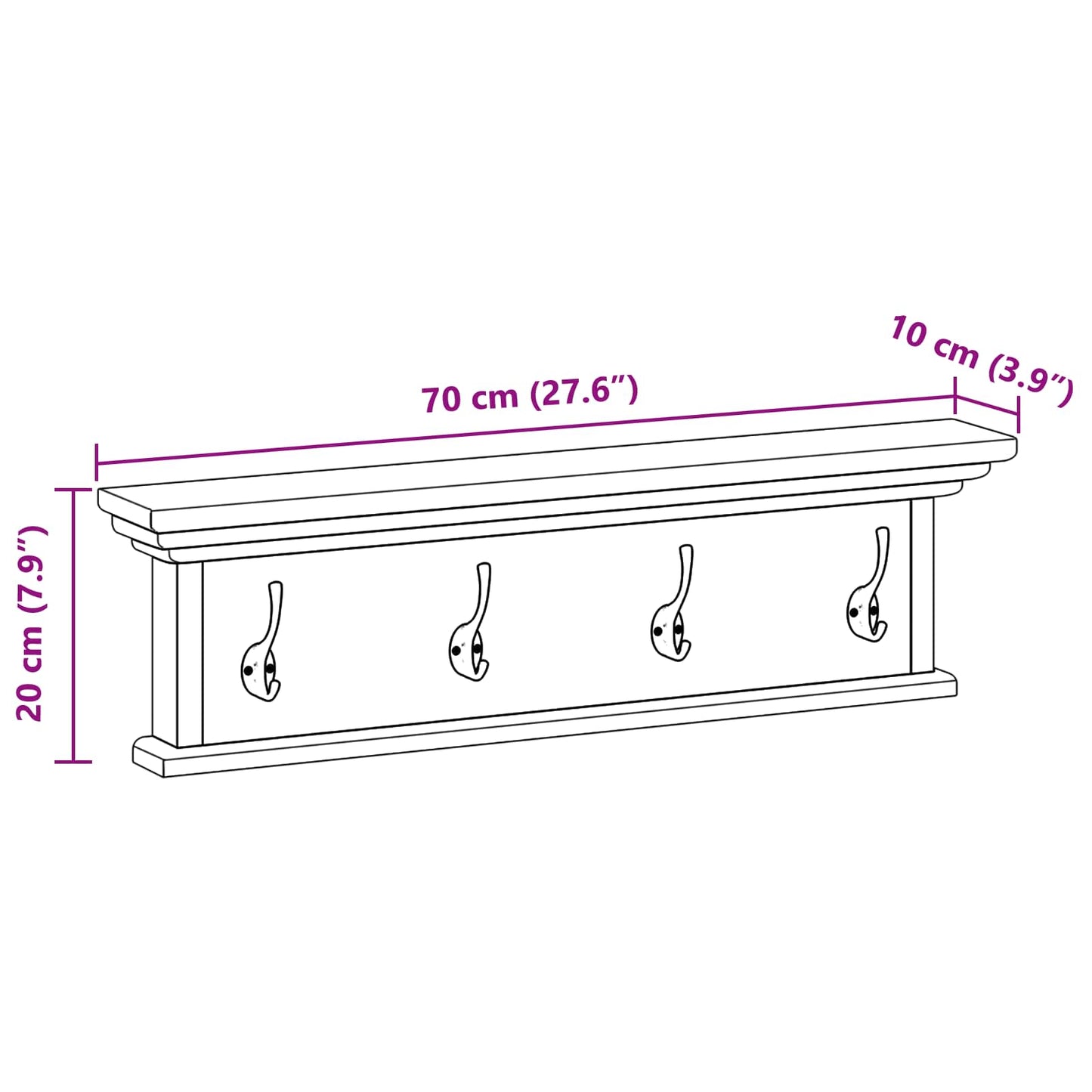 Kleshengere Naturlig 70 x 10 x 20 cm Massivt Teaktre