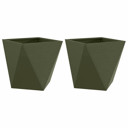 Plantekassed 2 pcs Olivengrønn 50 x 50 x 50 cm Stål