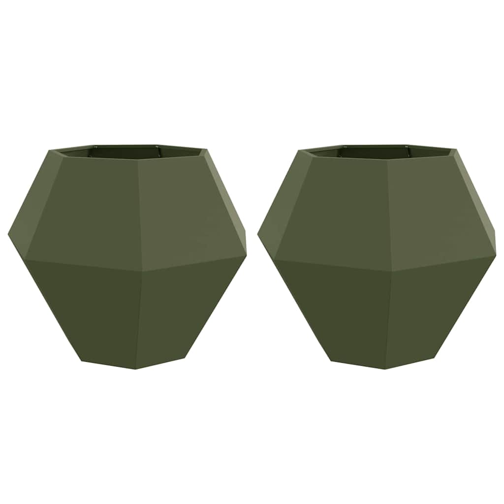 Plantekassed 2 pcs Olivengrønn 100 x 100 x 80 cm Stål