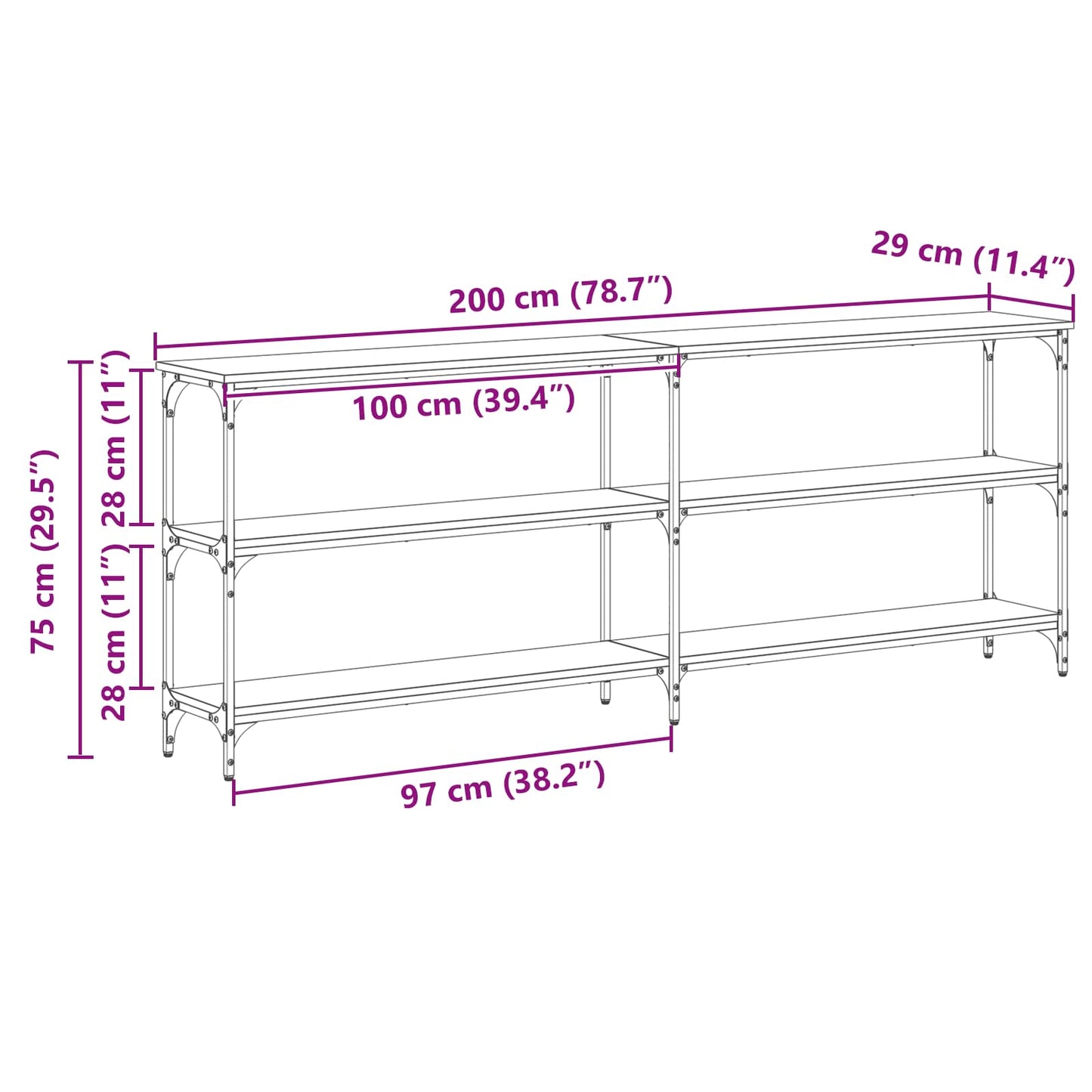 Avlastningsbord Konsollbord Artisan Eik 200 x 29 x 75 cm metall