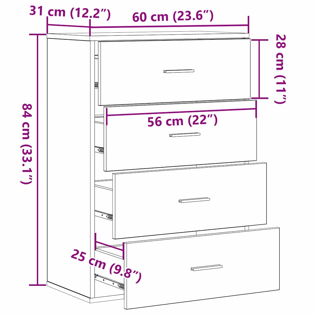 Kommode Svart Eik 60 x 39 x 80 cm