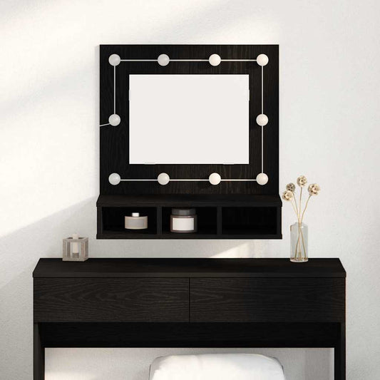 Black Oak Vanity Unit Svart eik Tre Medium Speil
