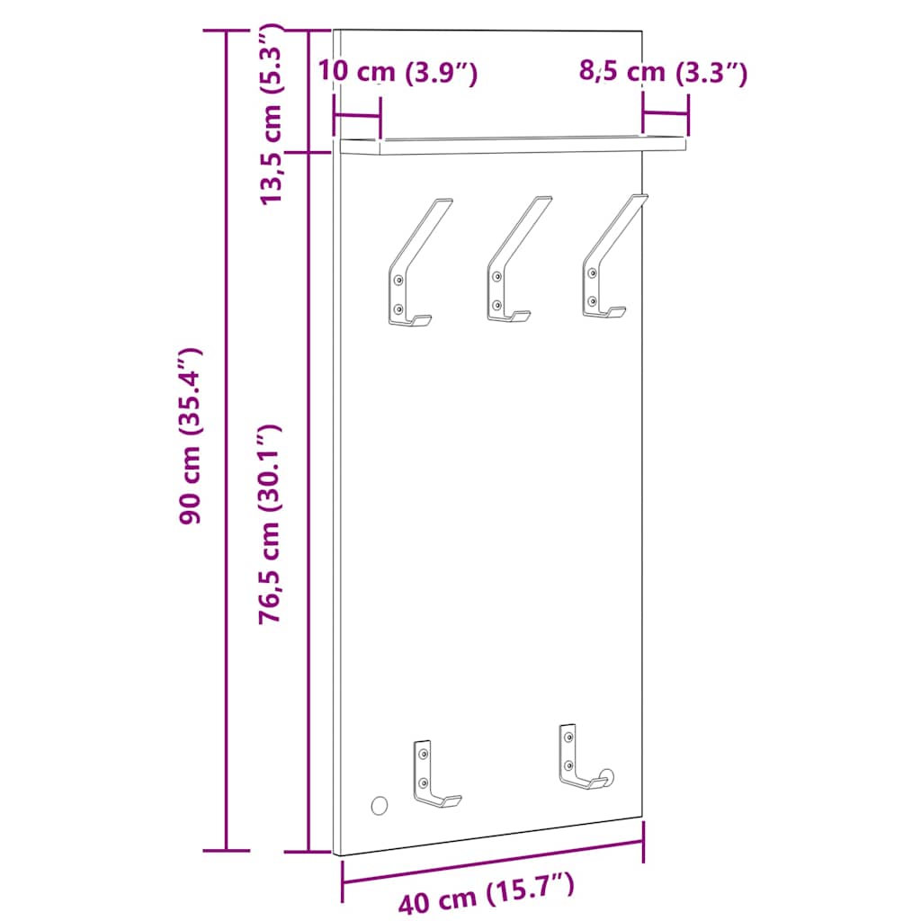 Kleshengere Svart Eik 40 x 10 x 90 cm