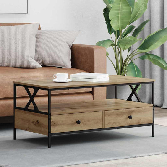 Salongbord Sofabord Artisan Eik med skuff med hylle 100 x 51 x 45 cm