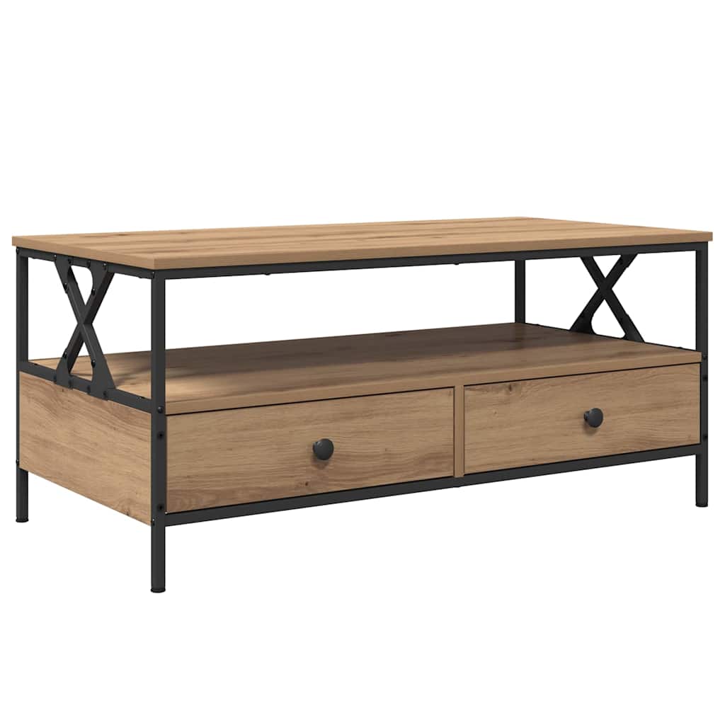 Salongbord Sofabord Artisan Eik med skuff med hylle 100 x 51 x 45 cm