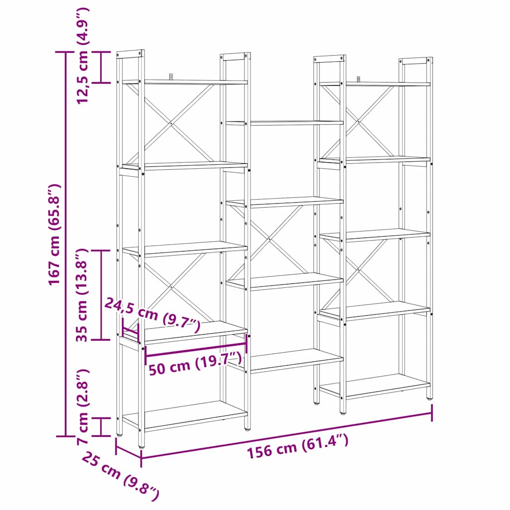 Bokhylle Røkt eik 156 x 25 x 167.5 cm Konstruert tre