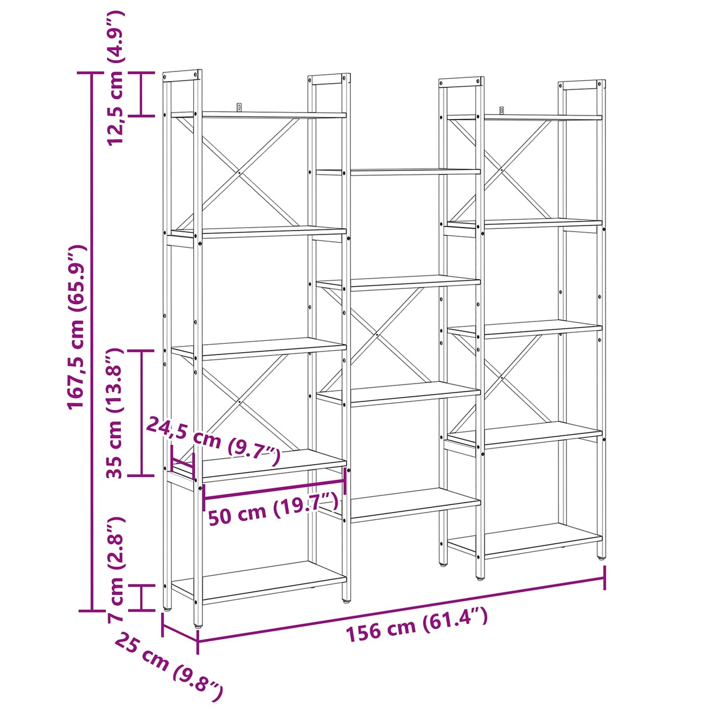 Bokhylle Gammelt tre 156 x 25 x 167 cm Konstruert tre