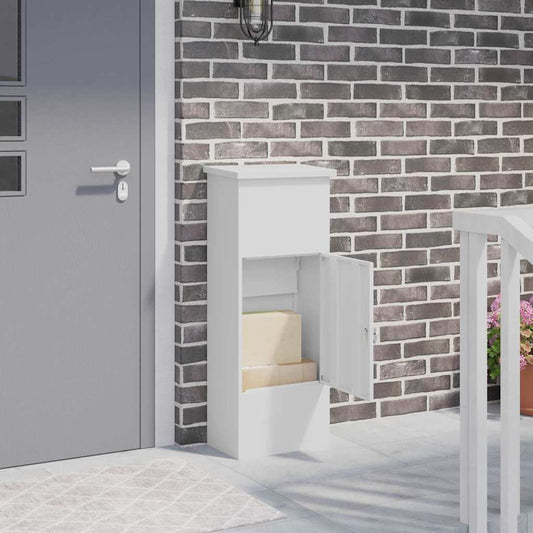 Postkasse Pakkeinnkast med lagring med dør Hvit 44,5 x 29 x 110,5 cm Stål