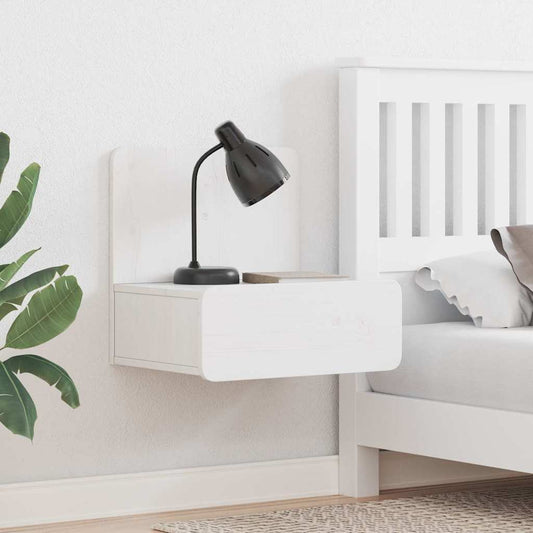 Nattbord Sengbord Hvit med skuff 44 x 32,5 x 40 cm Heltre furu