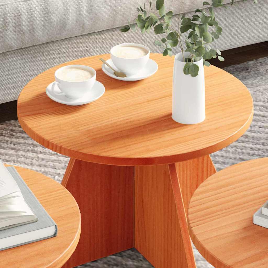 Salongbord Sofabord Tre 3 stk Vokset brun 49 x 49 x 30 cm Massiv furu tre