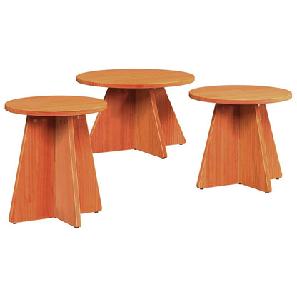 Salongbord Sofabord Tre 3 stk Vokset brun 49 x 49 x 30 cm Massiv furu tre