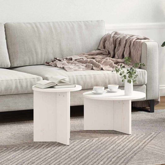 Salongbord Sofabord Hvit Sett 2 stk 49 x 49 x 28 cm Massiv furu tre