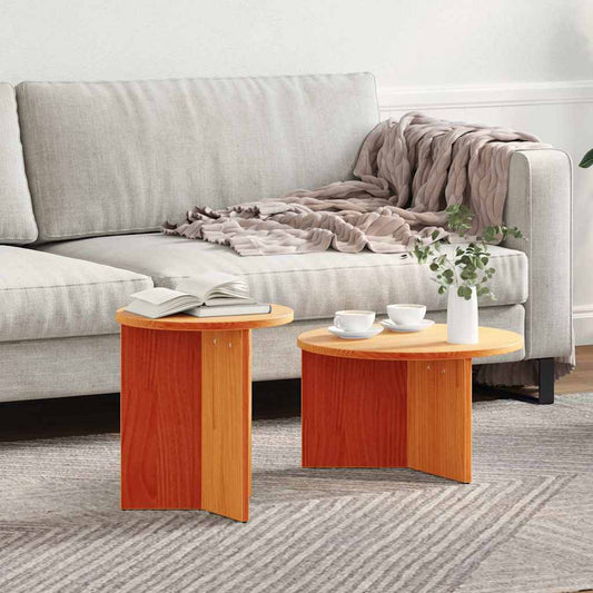 Salongbord Sofabord Brun Sett 2 stk Voksbrun 49 x 49 x 28 cm Massiv furu tre