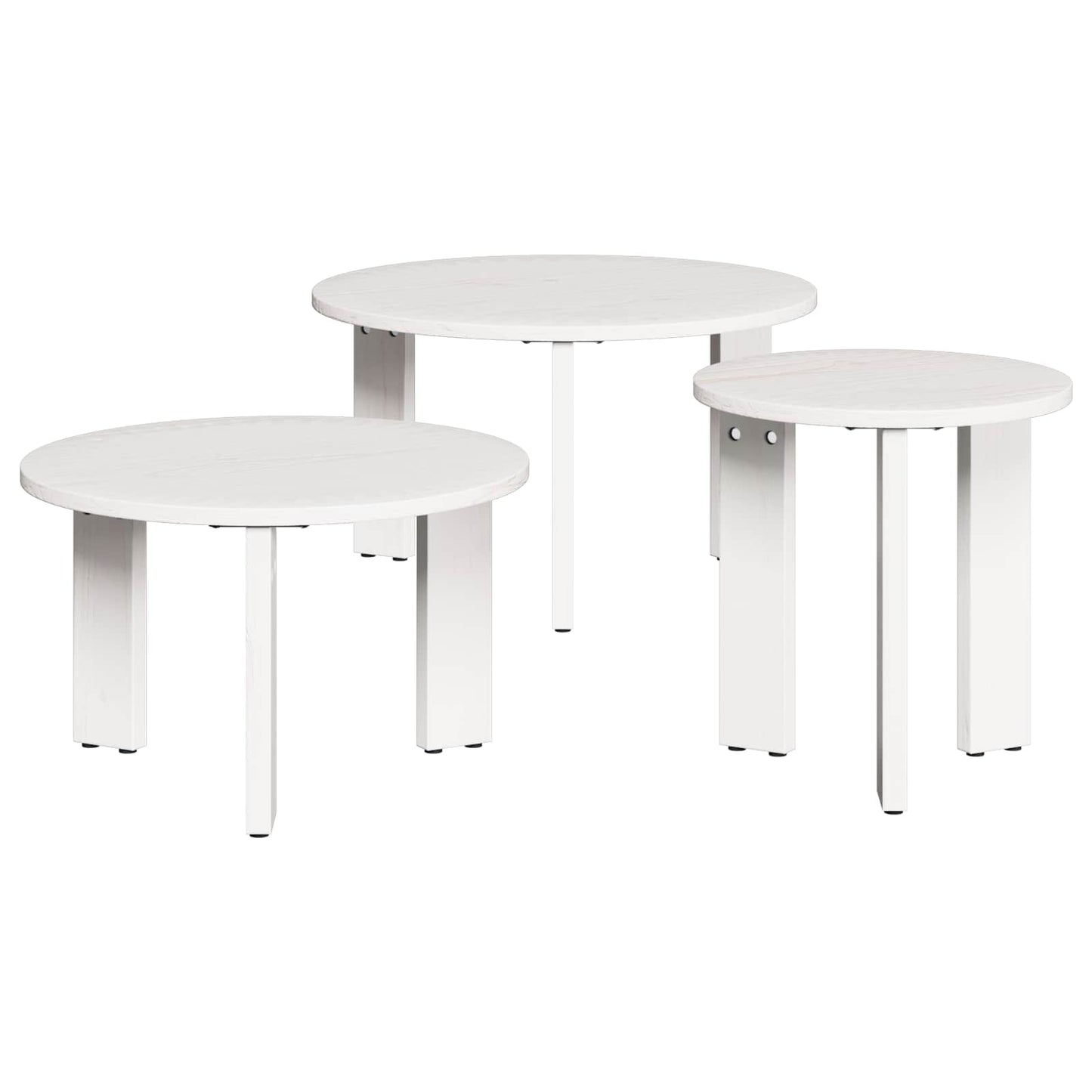 Kaffebord 3 pcs Hvit Heltre furu