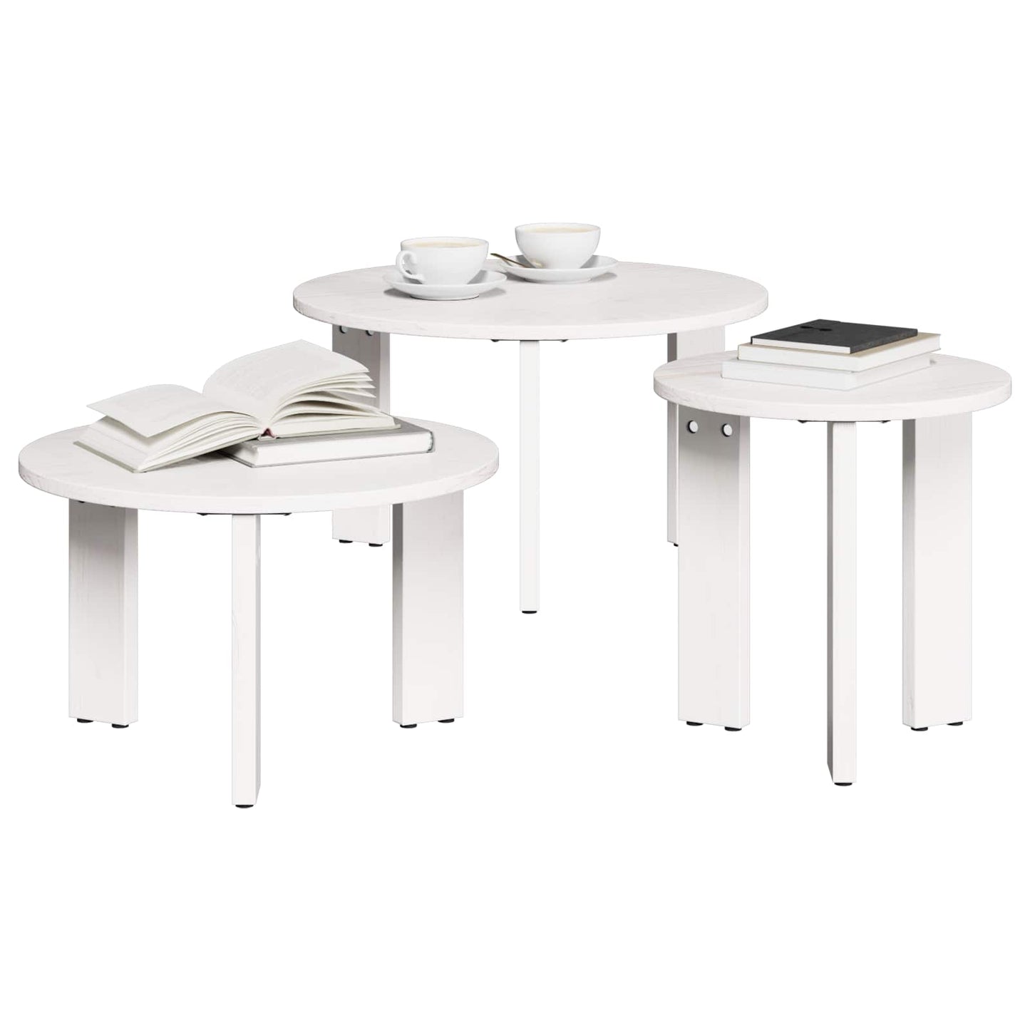 Kaffebord 3 pcs Hvit Heltre furu