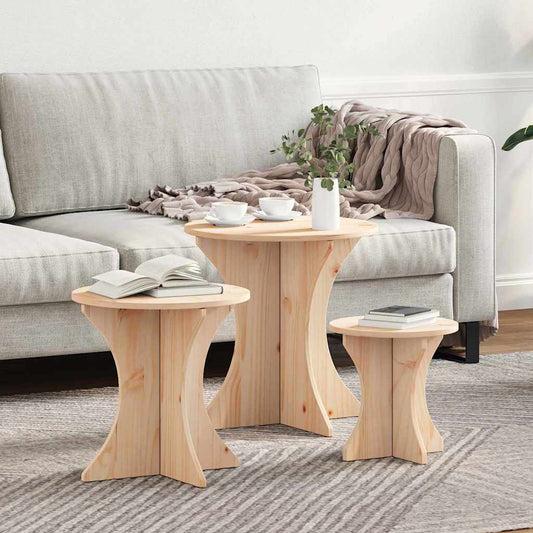 Salongbord Sofabord Tre 3 stk Naturlig 46 x 46 x 47 cm Massiv furu tre