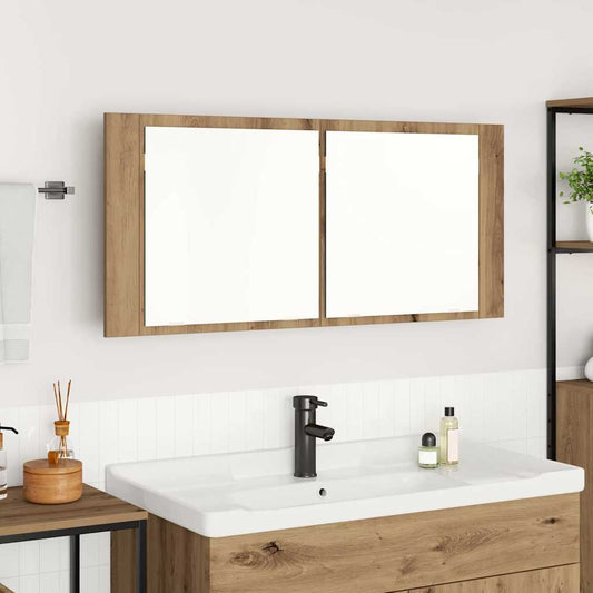 Baderomsspeil LED Speilskap Håndlaget Eik 100x12x45 cm