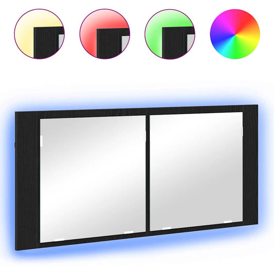 Baderomsspeil LED speilskap Svart Eik 100x12x45 cm