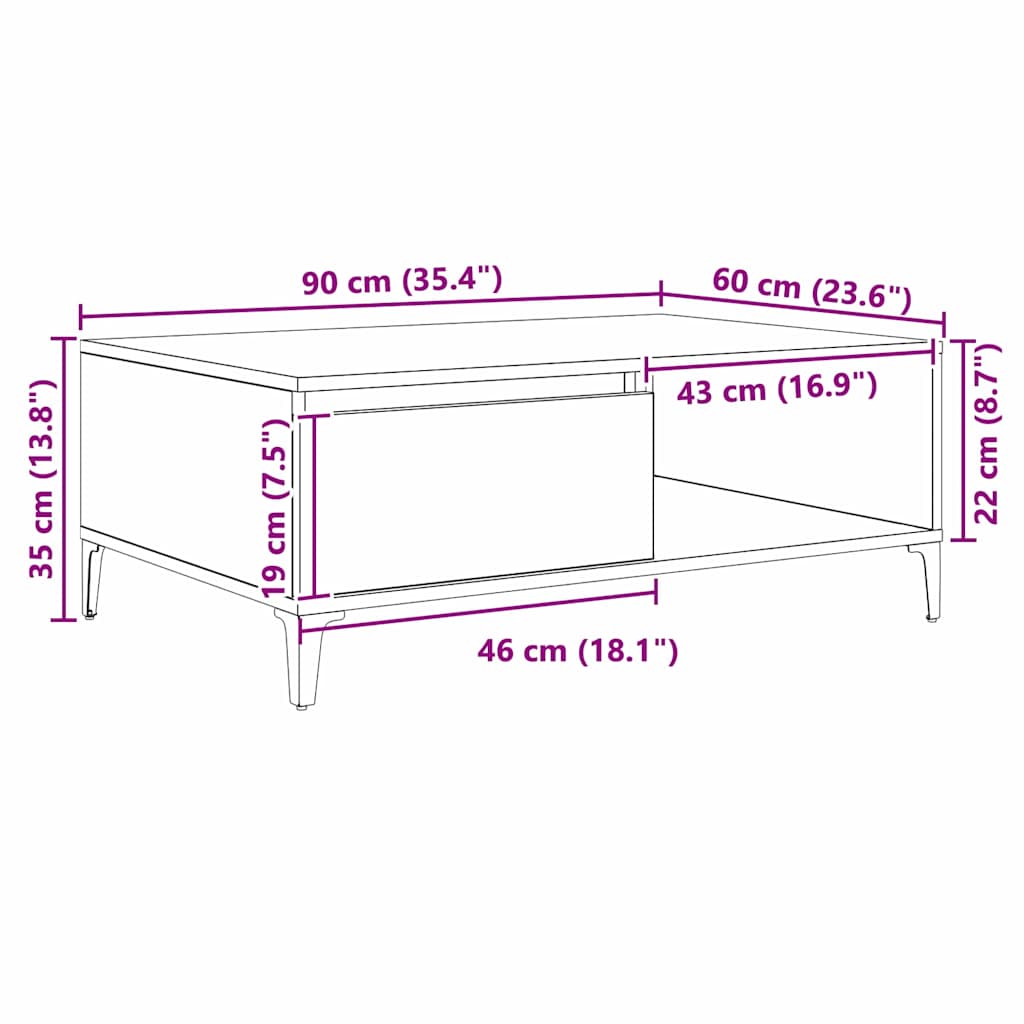 Salongbord Sofabord Gammelt Tre 90 x 60 x 35 cm