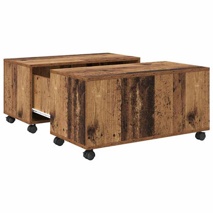 Salongbord Sofabord Gammelt Tre med hjul med lagring 75 x 75 x 38 cm