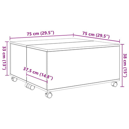 Salongbord Sofabord Gammelt Tre med hjul med lagring 75 x 75 x 38 cm